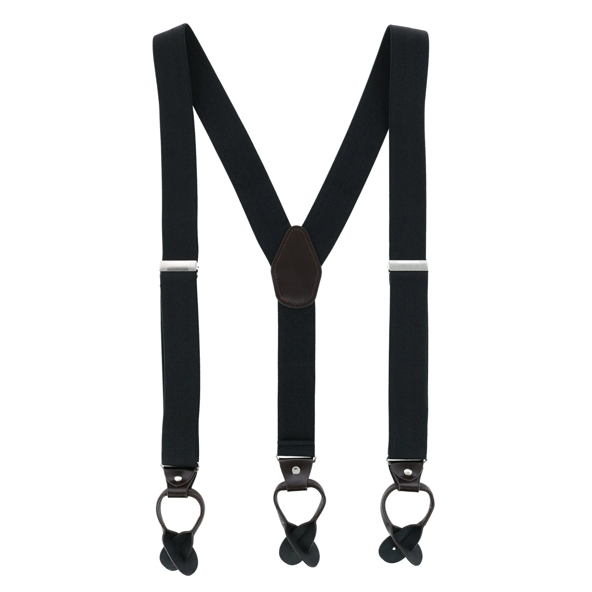 Men's 1.375 Inch Wide Solid Color Y-Back Button-End Suspenders