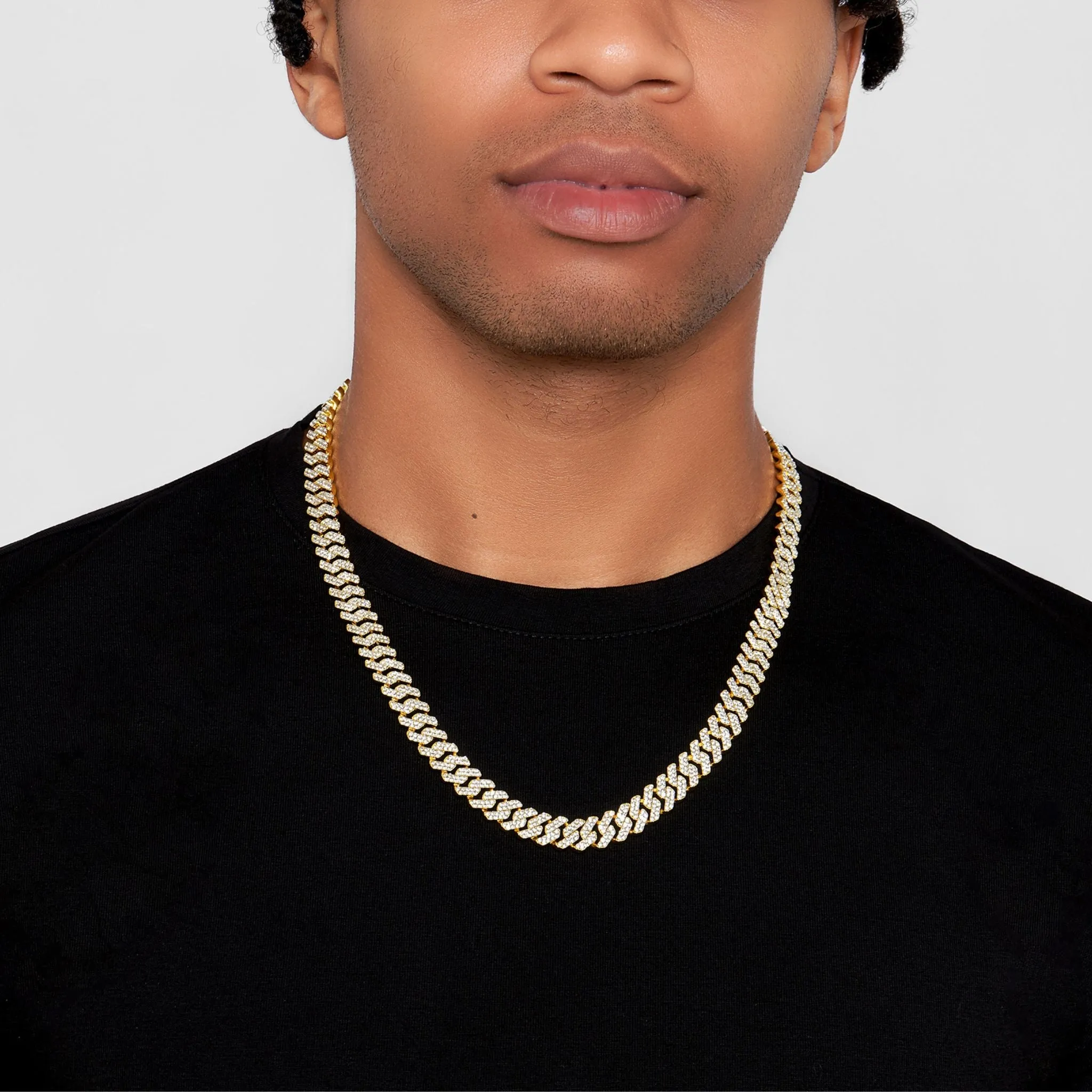 Men's 22" 10mm Cuban Edge Chain with CZ gold