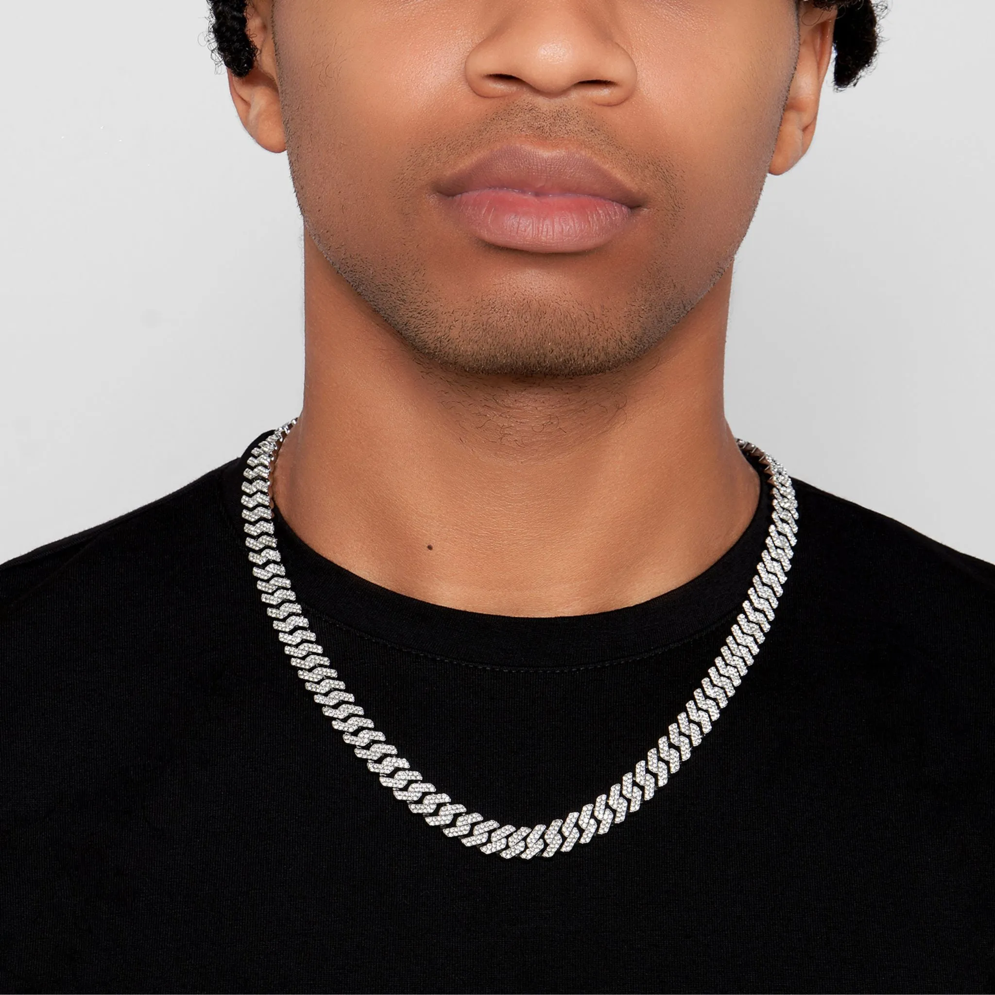 Men's 22" 10mm Cuban Edge Chain with CZ silver
