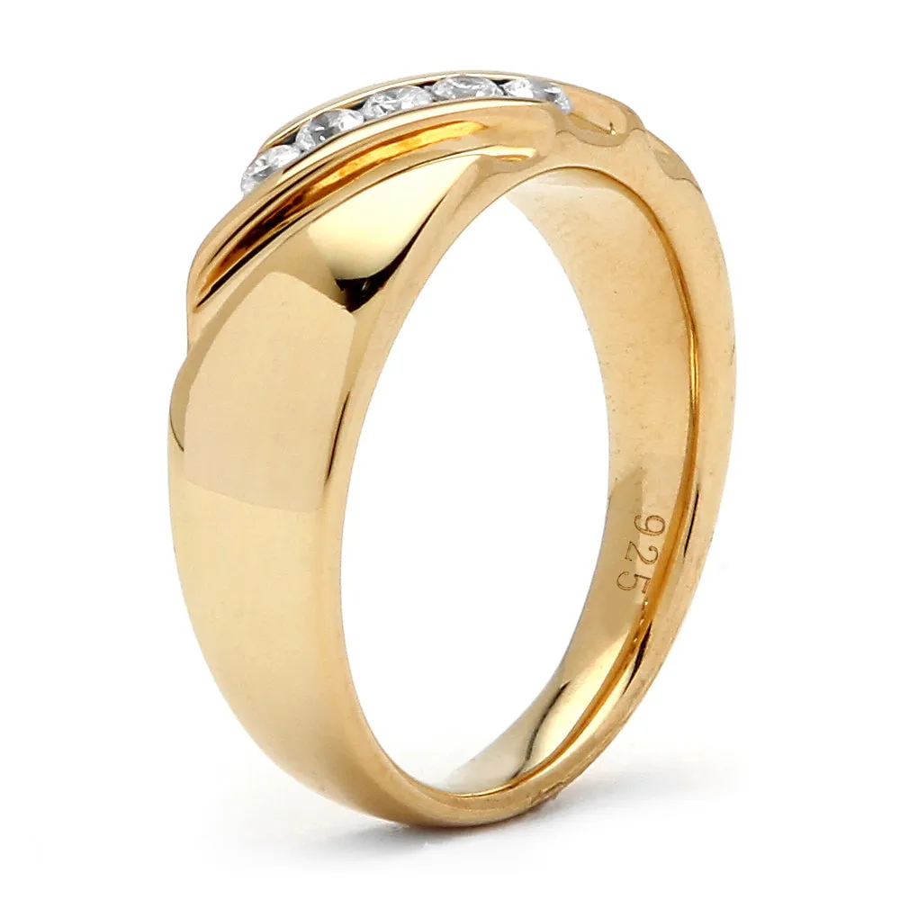 Men's .50 TCW Cubic Zirconia Diagonal Rng in Gold-Plated Sterling Silver