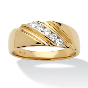 Men's .50 TCW Cubic Zirconia Diagonal Rng in Gold-Plated Sterling Silver