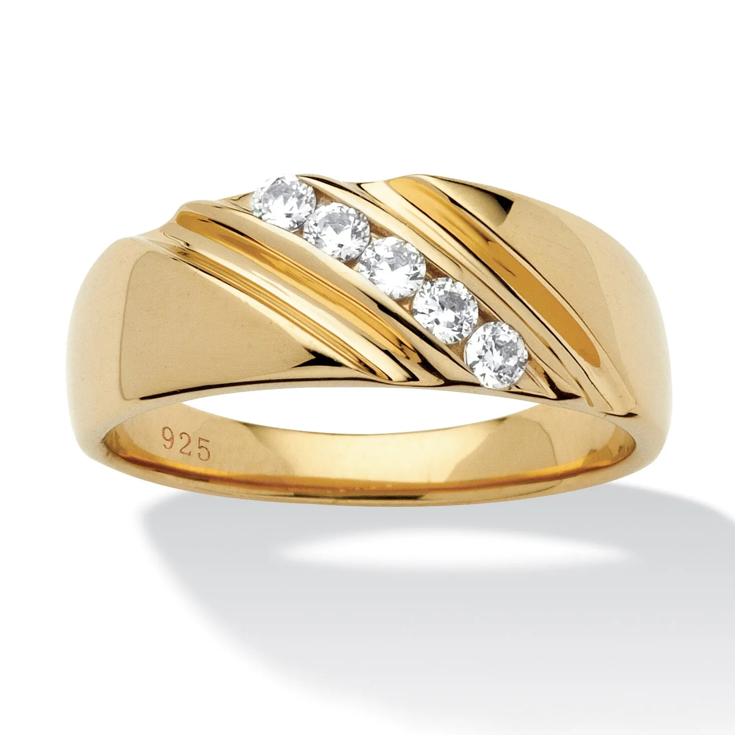 Men's .50 TCW Cubic Zirconia Diagonal Rng in Gold-Plated Sterling Silver