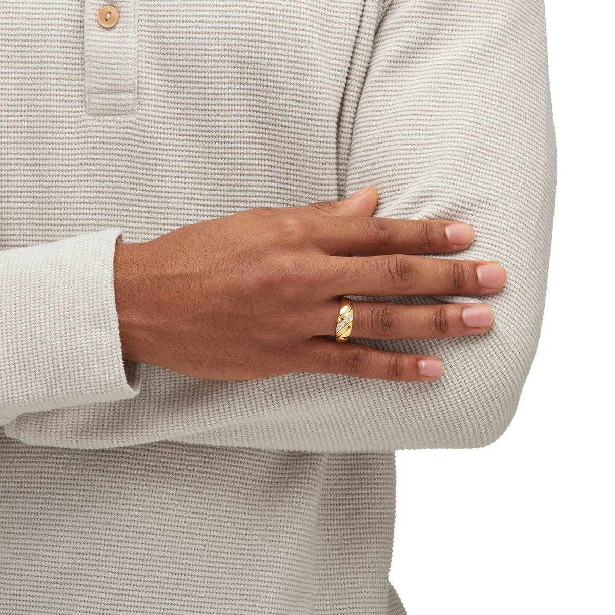 Men's .50 TCW Cubic Zirconia Diagonal Rng in Gold-Plated Sterling Silver