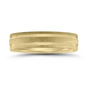 Men's 5Mm Wedding Band With Satin Frost Finish And Polished Grooves In 10K Yellow Gold