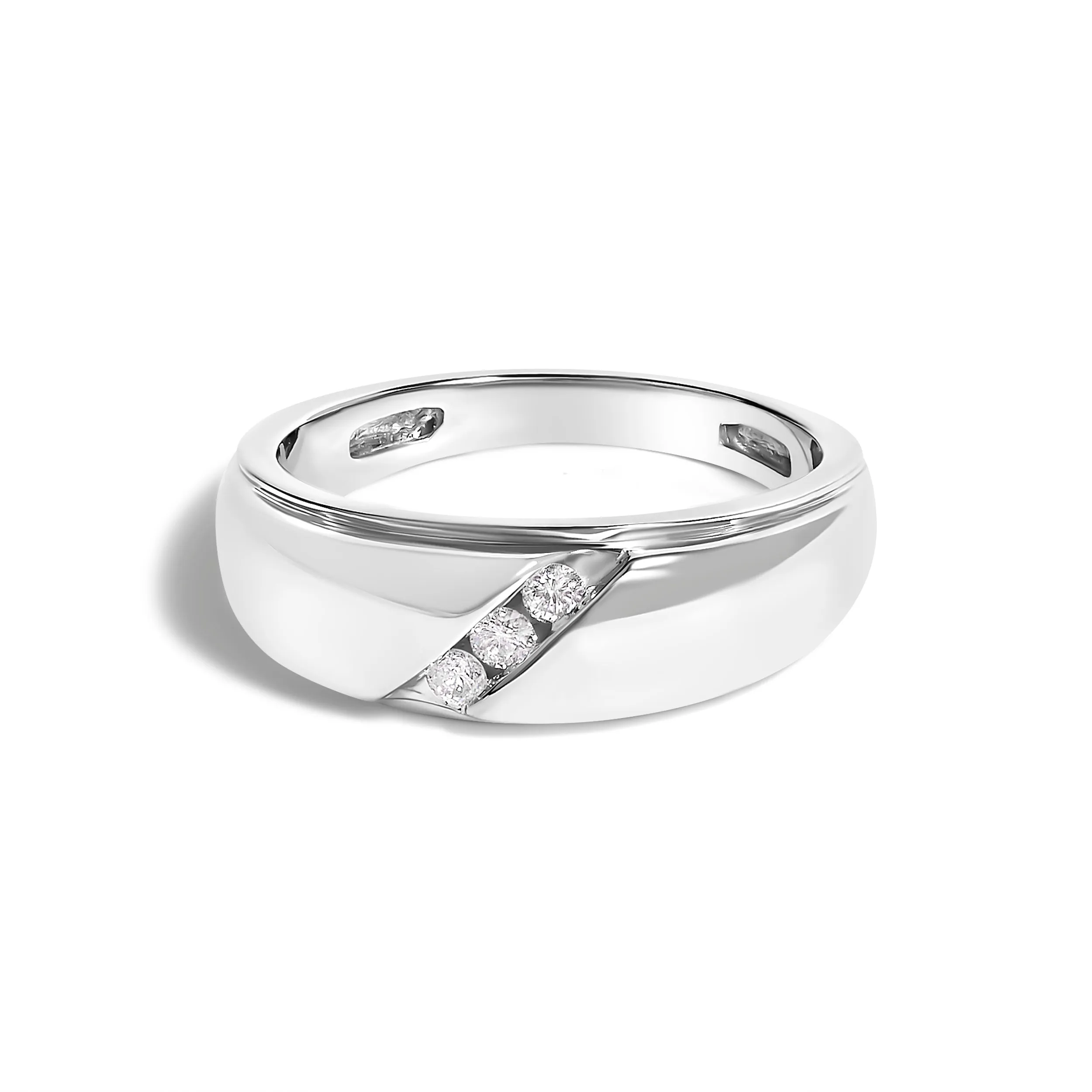 Men's .925 Sterling Silver 1/6 Cttw 3 Stone Diamond Band Ring