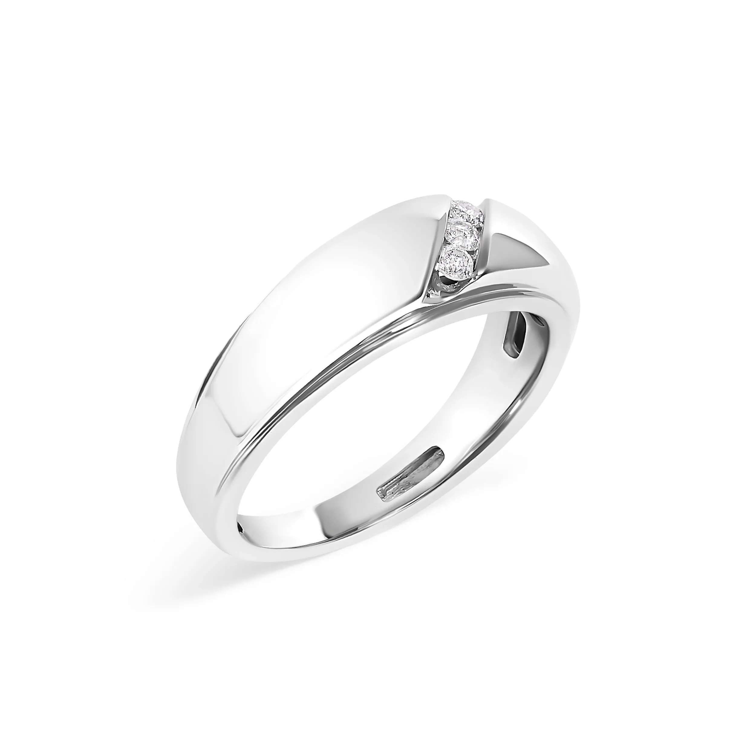 Men's .925 Sterling Silver 1/6 Cttw 3 Stone Diamond Band Ring