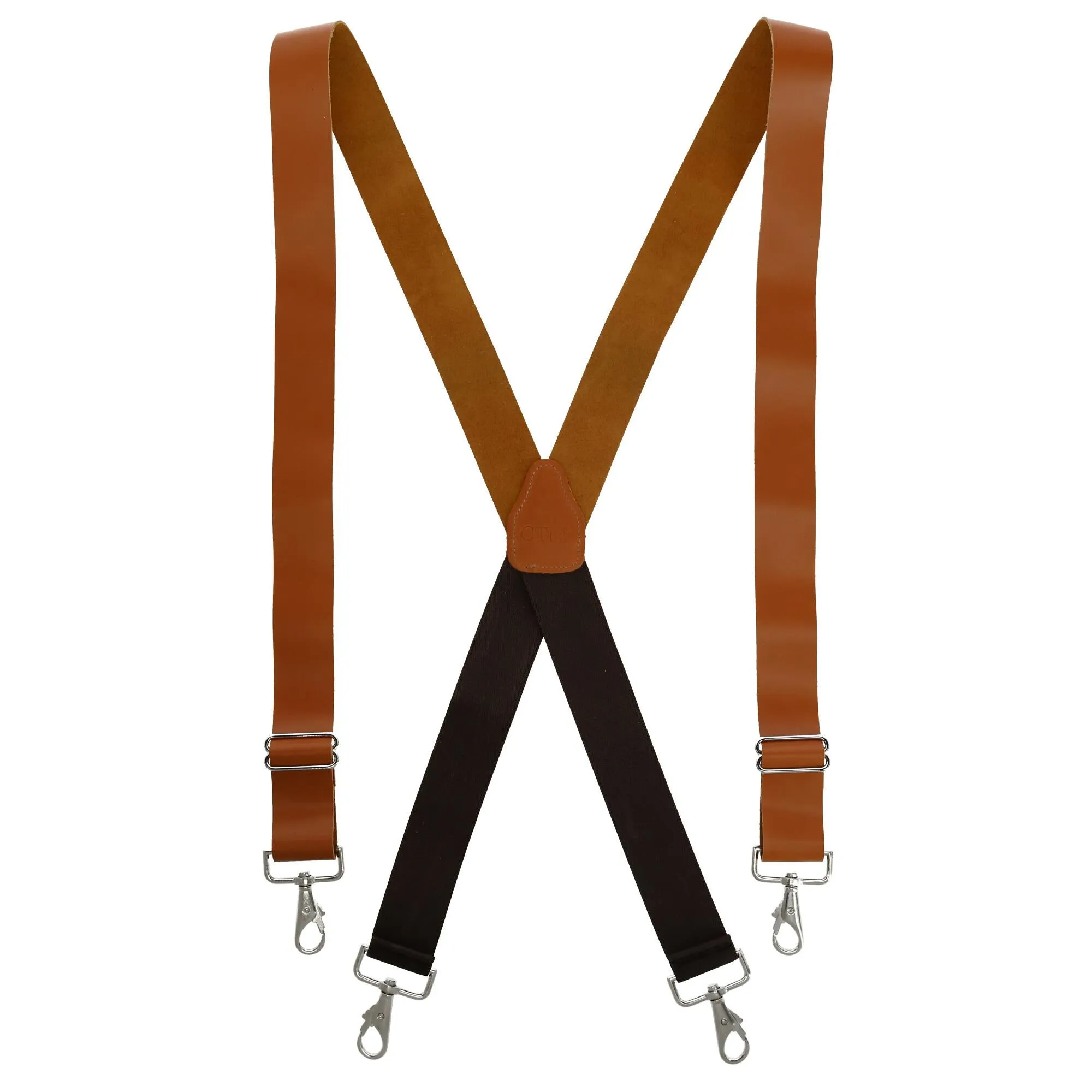 Men's Big & Tall Wide Leather Suspenders with Swivel Hook Ends