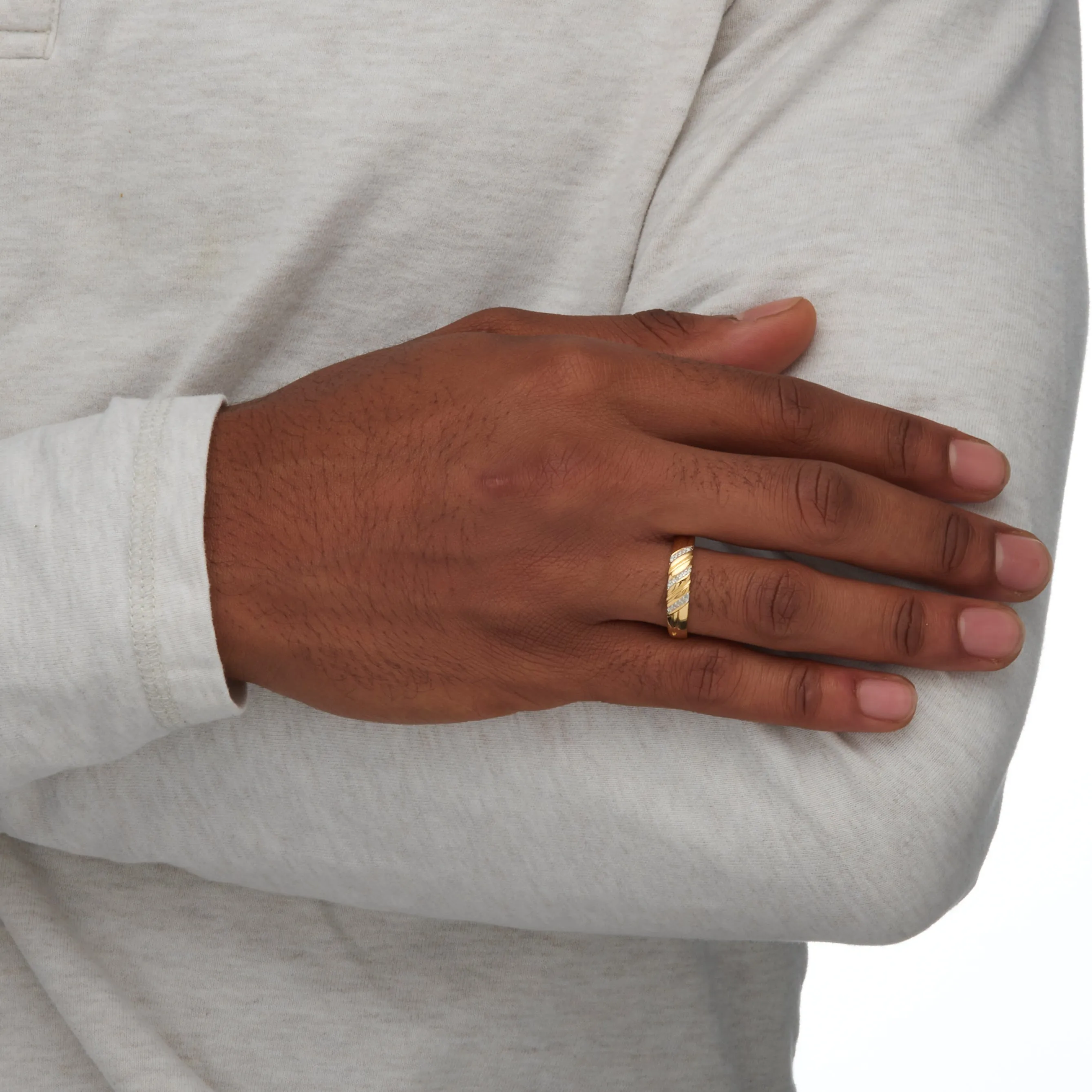 Men's Diamond Accent 18k Gold-plated Sterling Silver Diagonal Wedding Band