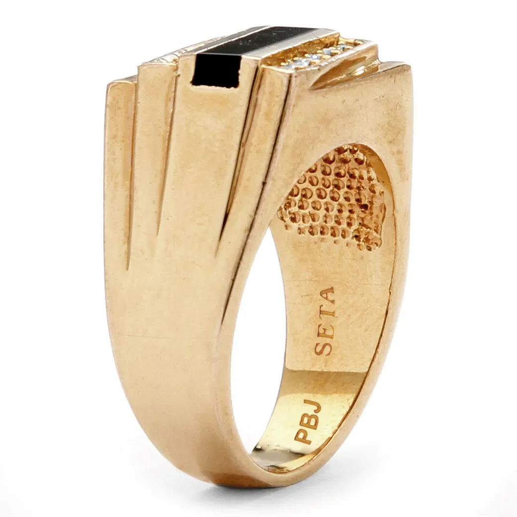 Men's Emerald-Cut Genuine Onyx Crystal Accent Gold-Plated Classic Ring
