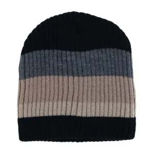 Men's Heavy Knit Wool Blend Striped Winter Beanie Hat