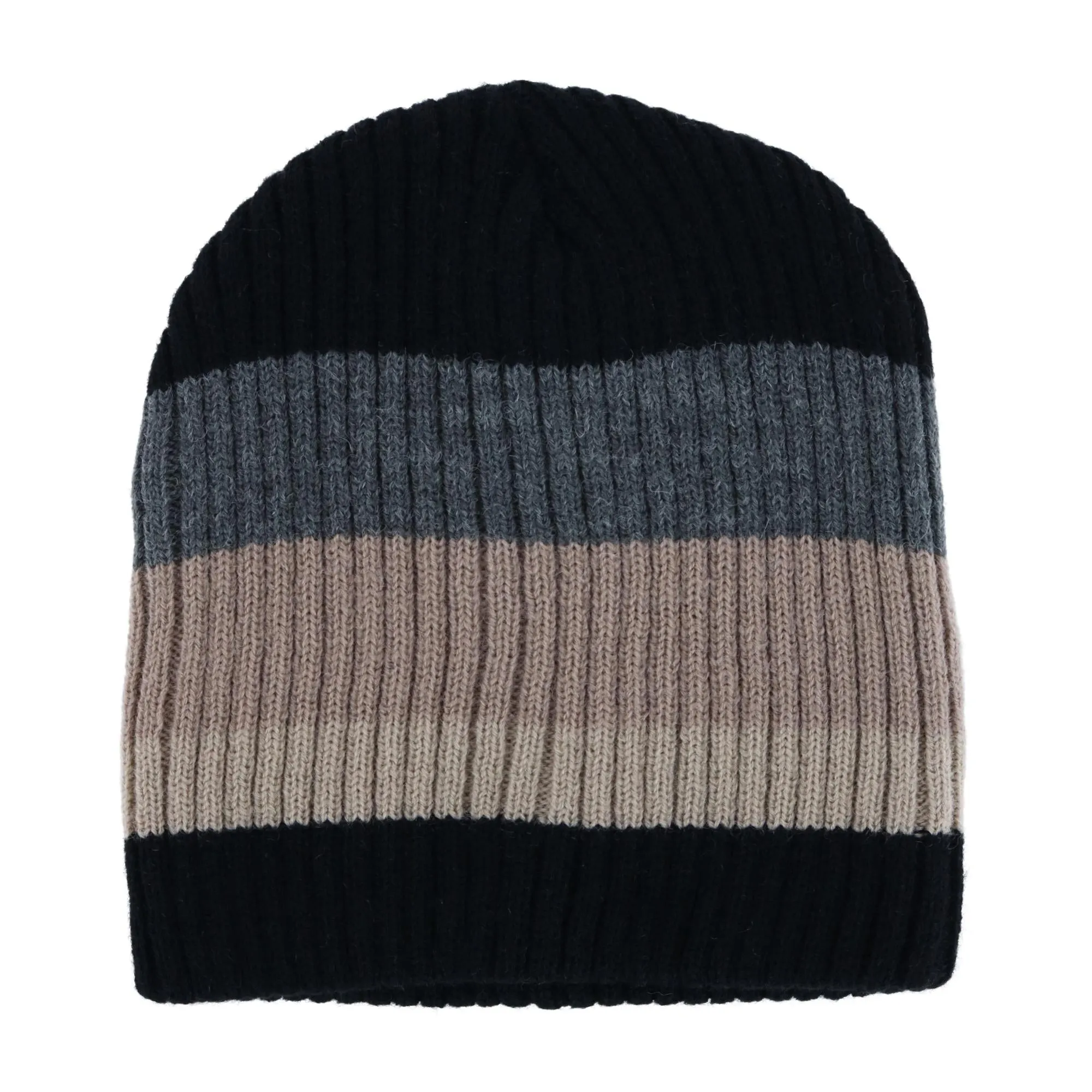 Men's Heavy Knit Wool Blend Striped Winter Beanie Hat