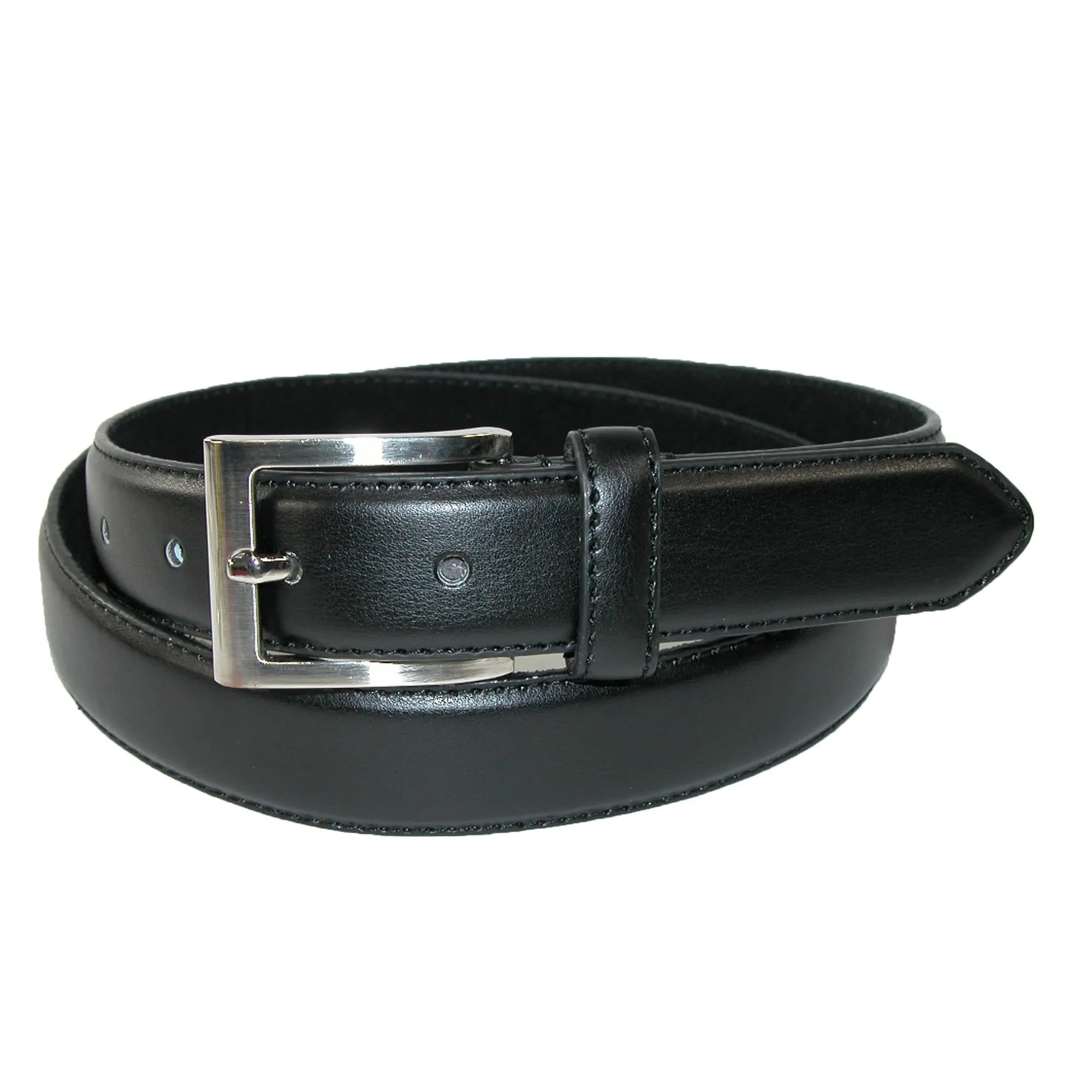 Men's Leather 1 1/8 Inch Basic Dress Belt with Silver Buckle