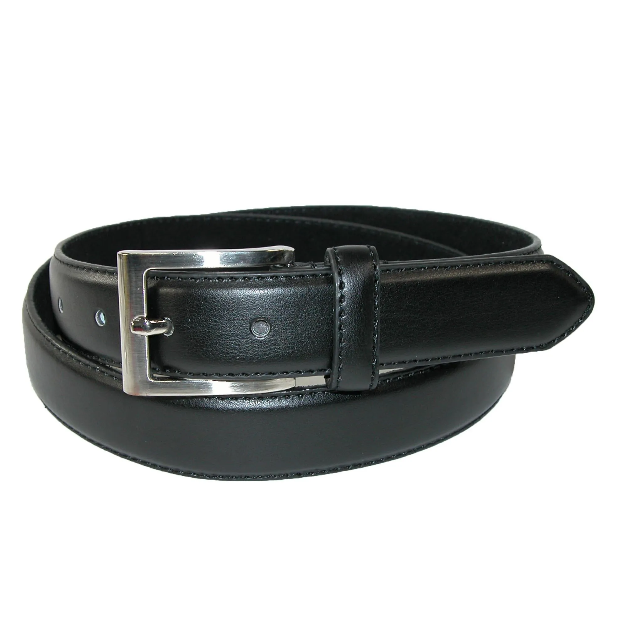 Men's Leather Basic Dress Belt with Silver Buckle (Pack of 2 Colors)