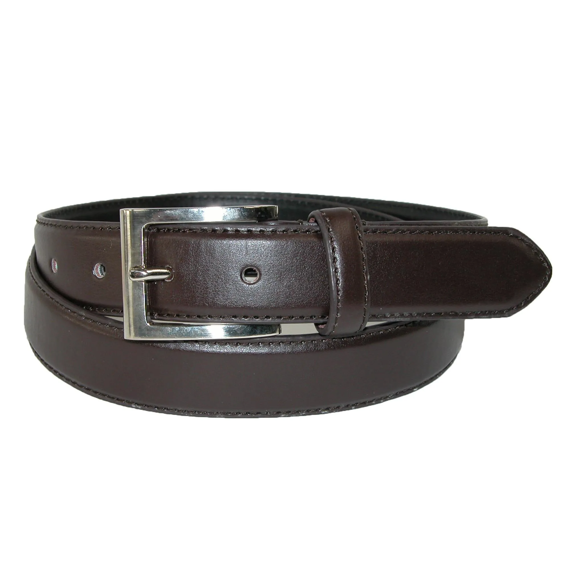 Men's Leather Basic Dress Belt with Silver Buckle (Pack of 2 Colors)
