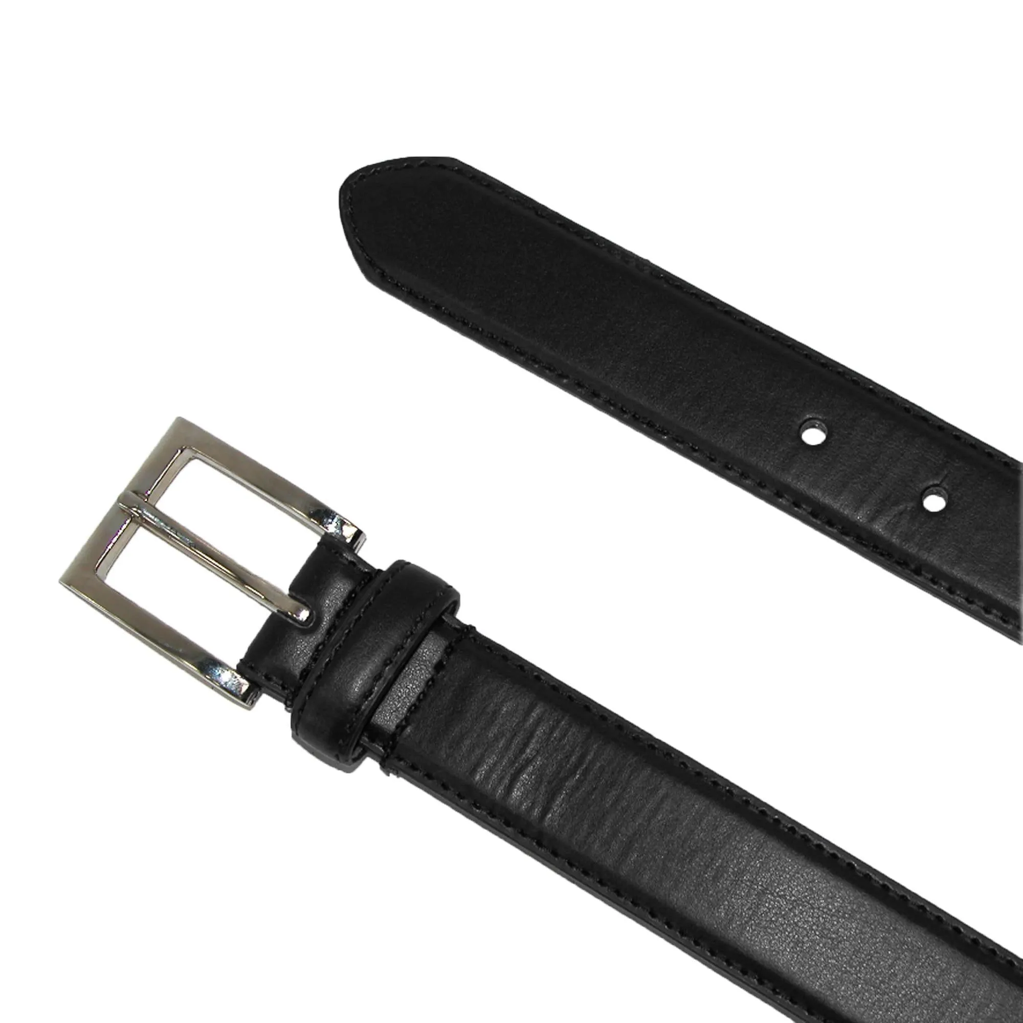 Men's Leather Basic Dress Belt with Silver Buckle (Pack of 2 Colors)