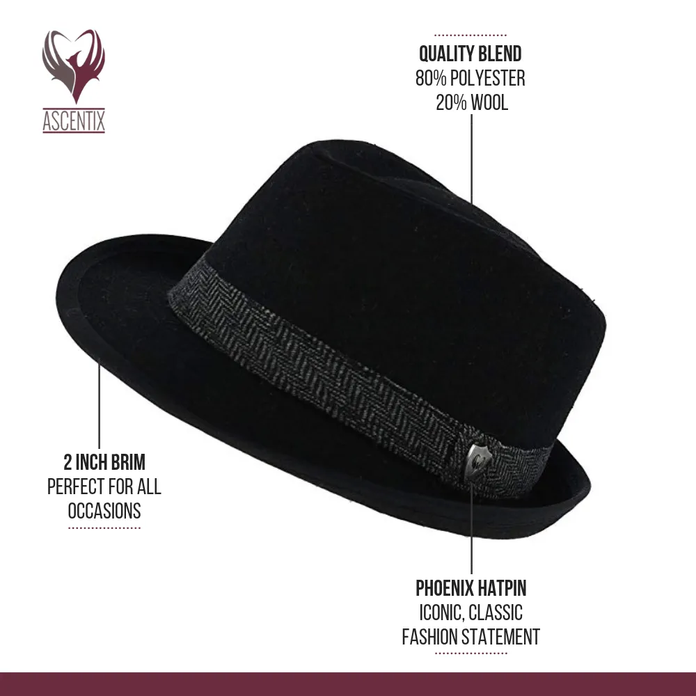 Men's Wool Blend All Season Fedora Hat with Herringbone Band