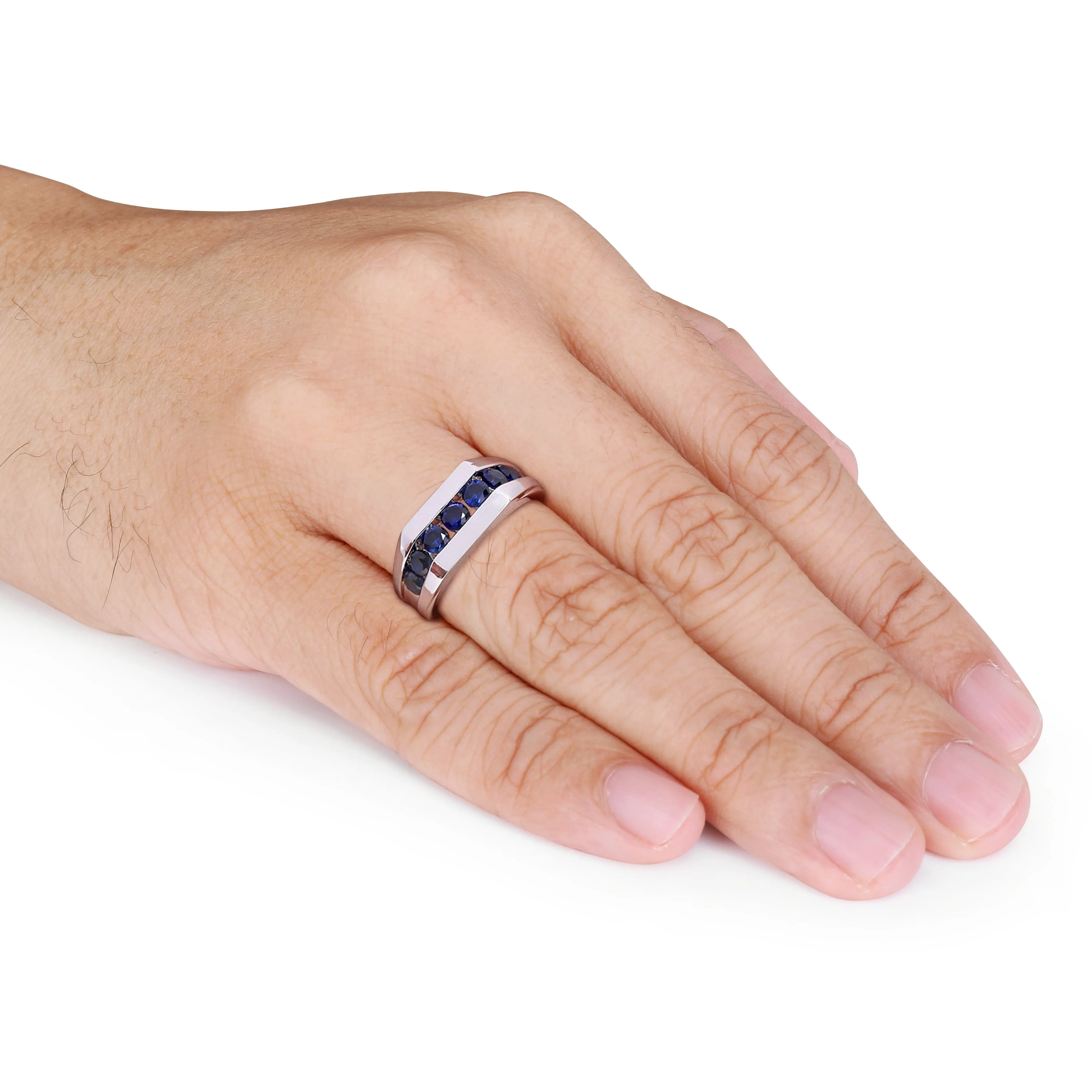 Mimi & Max 1 1/4ct TGW Created Blue Sapphire Channel Set Men's  Ring in Sterling Silver