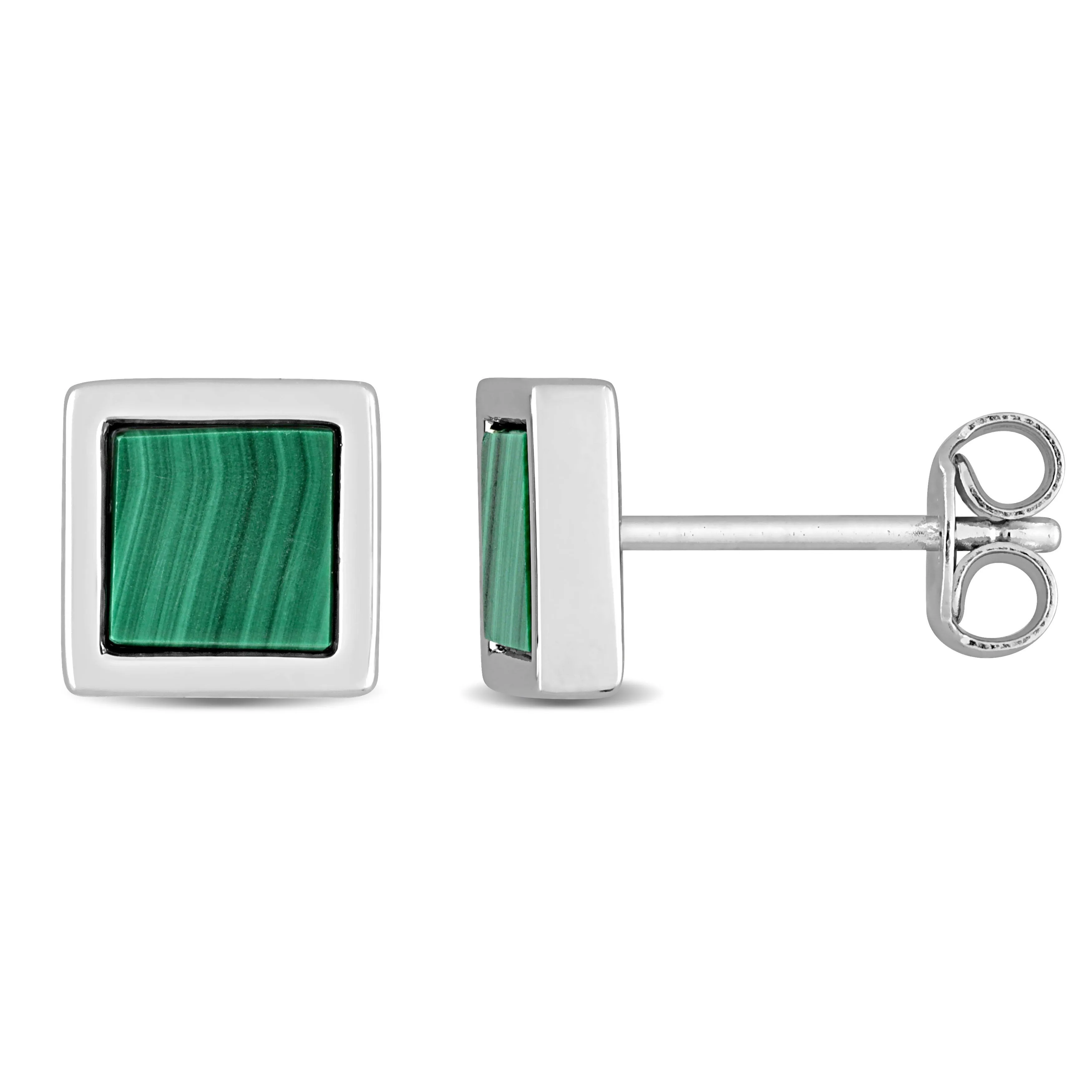 Mimi & Max 1ct TGW Malachite Square Stud Earrings in Sterling Silver
