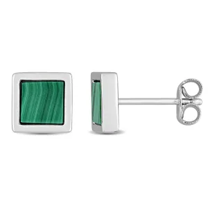 Mimi & Max 1ct TGW Malachite Square Stud Earrings in Sterling Silver