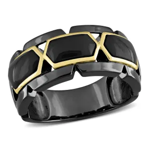 Mimi & Max 2 3/8ct TW Black Onyx Station Men's Ring in 2-Tone Sterling Silver with Yellow Gold Plating