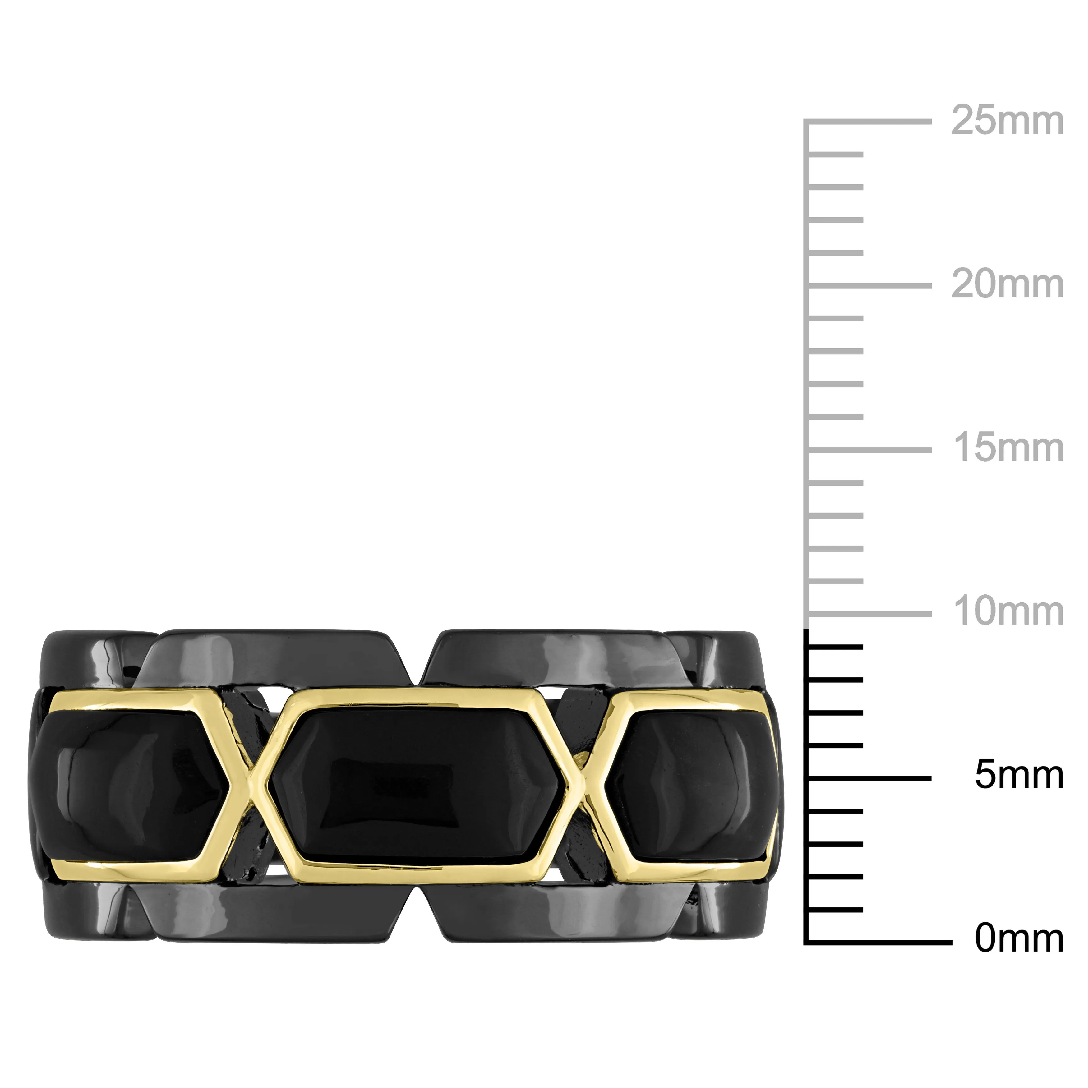Mimi & Max 2 3/8ct TW Black Onyx Station Men's Ring in 2-Tone Sterling Silver with Yellow Gold Plating