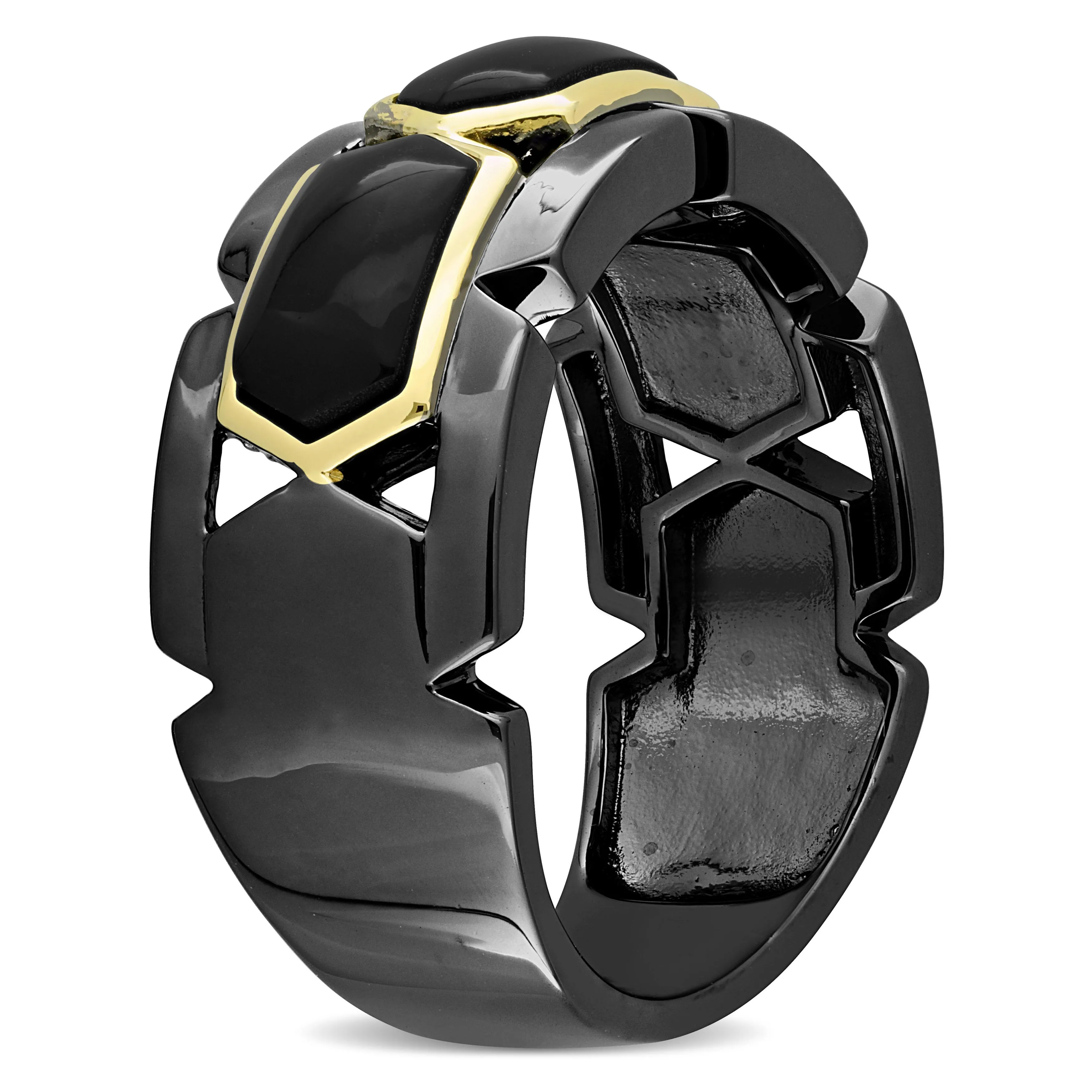 Mimi & Max 2 3/8ct TW Black Onyx Station Men's Ring in 2-Tone Sterling Silver with Yellow Gold Plating