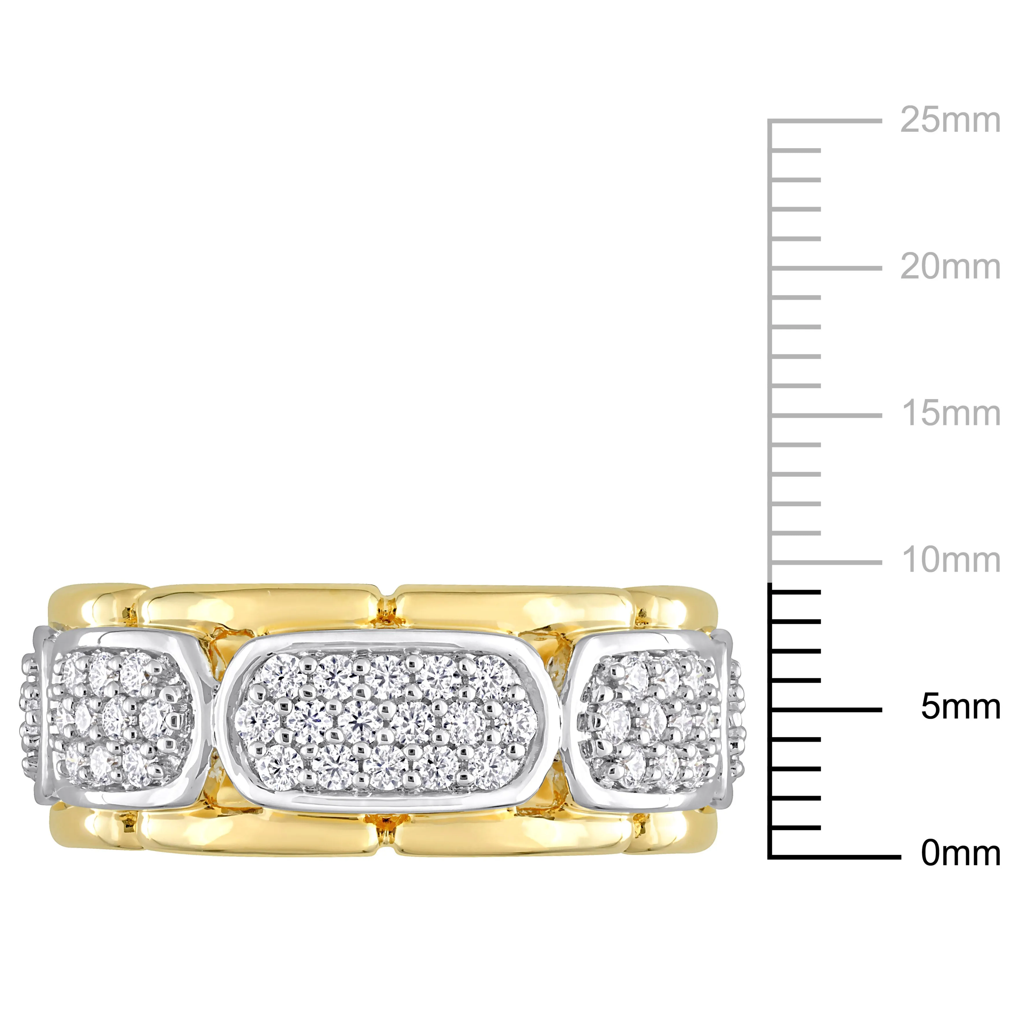 Mimi & Max 4/5ct TW Moissanite Station Men's Ring in 2-Tone Sterling Silver with Yellow Gold Plating