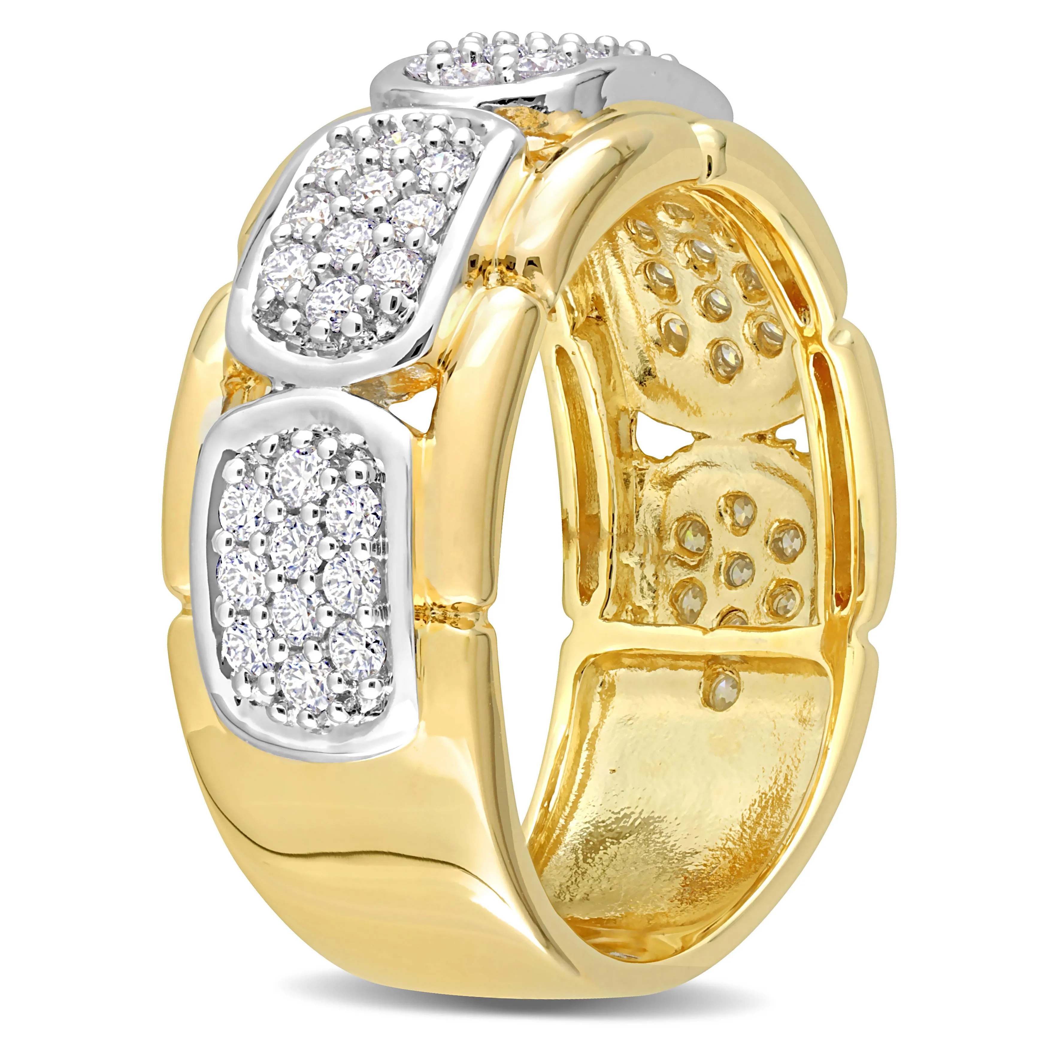 Mimi & Max 4/5ct TW Moissanite Station Men's Ring in 2-Tone Sterling Silver with Yellow Gold Plating