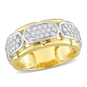 Mimi & Max 4/5ct TW Moissanite Station Men's Ring in 2-Tone Sterling Silver with Yellow Gold Plating
