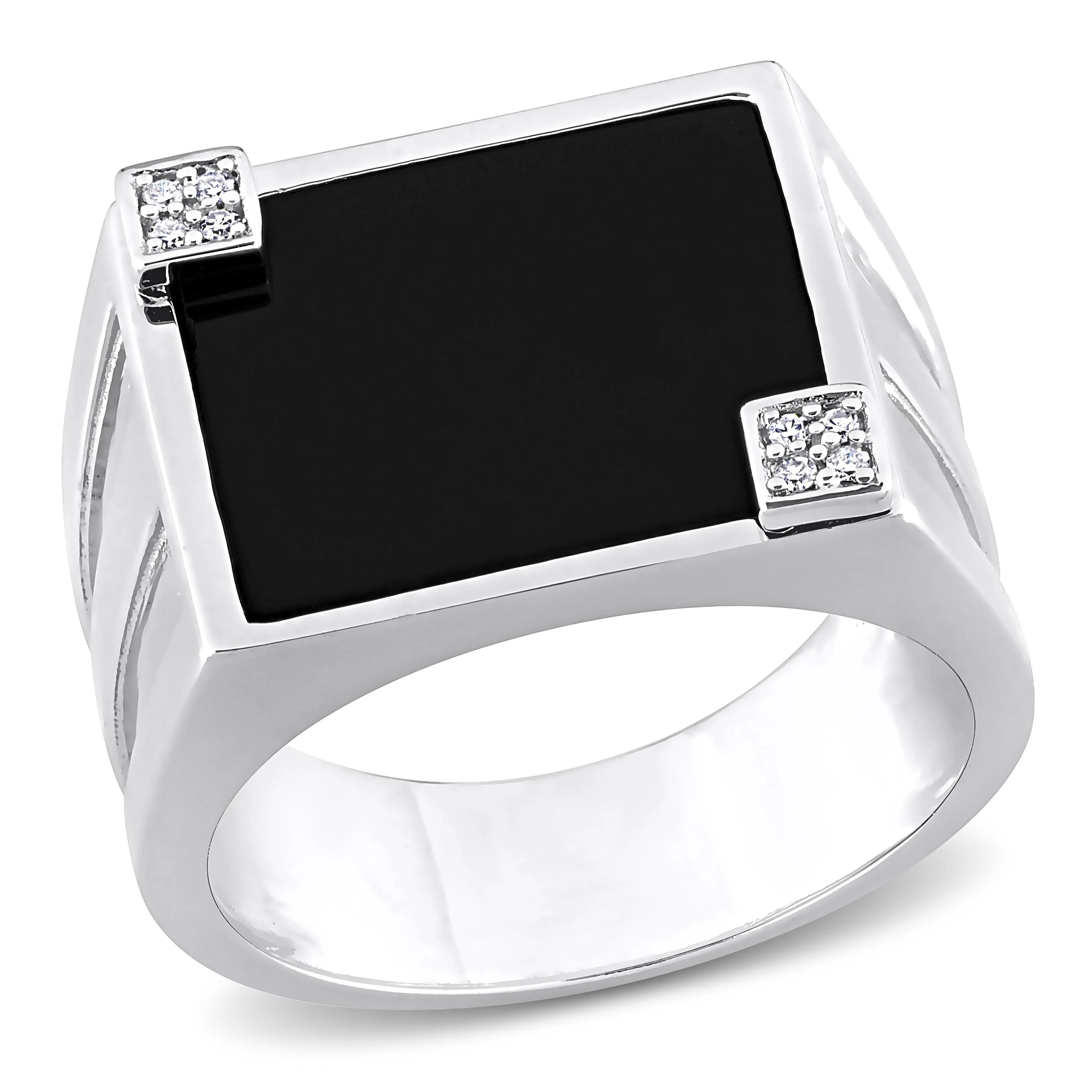 Mimi & Max 5ct TGW Square Black Onyx and Diamond Accent Men's Ring in Sterling Silver
