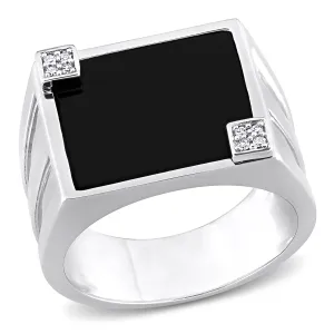 Mimi & Max 5ct TGW Square Black Onyx and Diamond Accent Men's Ring in Sterling Silver