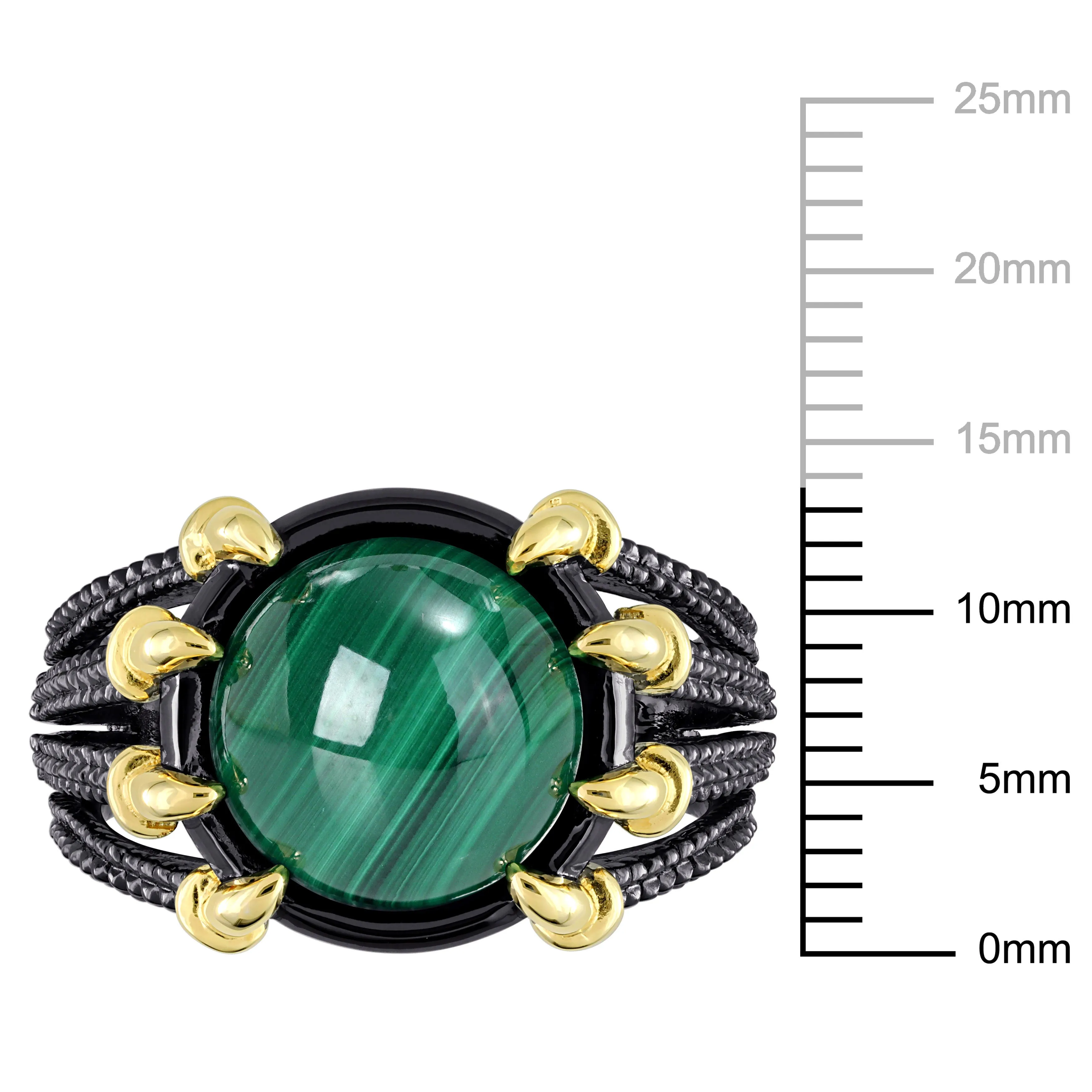 Mimi & Max 6ct TGW Malachite Roped Split-Shank Cocktail Ring in 2-Tone Yellow and Black Rhodium Plated Sterling Silver