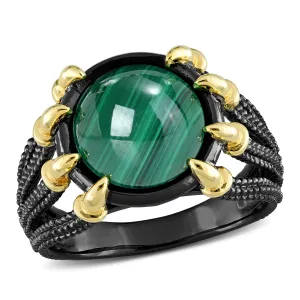 Mimi & Max 6ct TGW Malachite Roped Split-Shank Cocktail Ring in 2-Tone Yellow and Black Rhodium Plated Sterling Silver