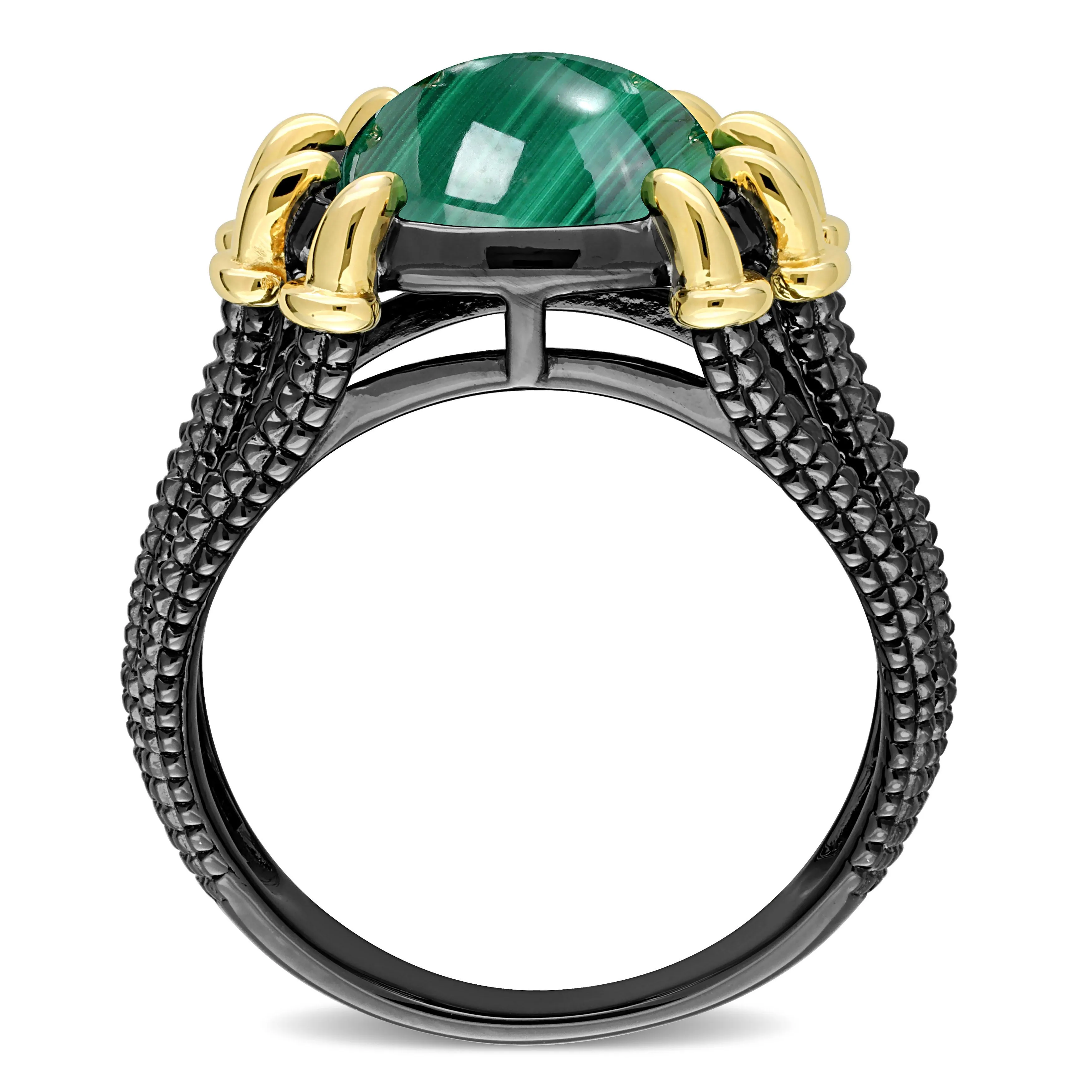 Mimi & Max 6ct TGW Malachite Roped Split-Shank Cocktail Ring in 2-Tone Yellow and Black Rhodium Plated Sterling Silver