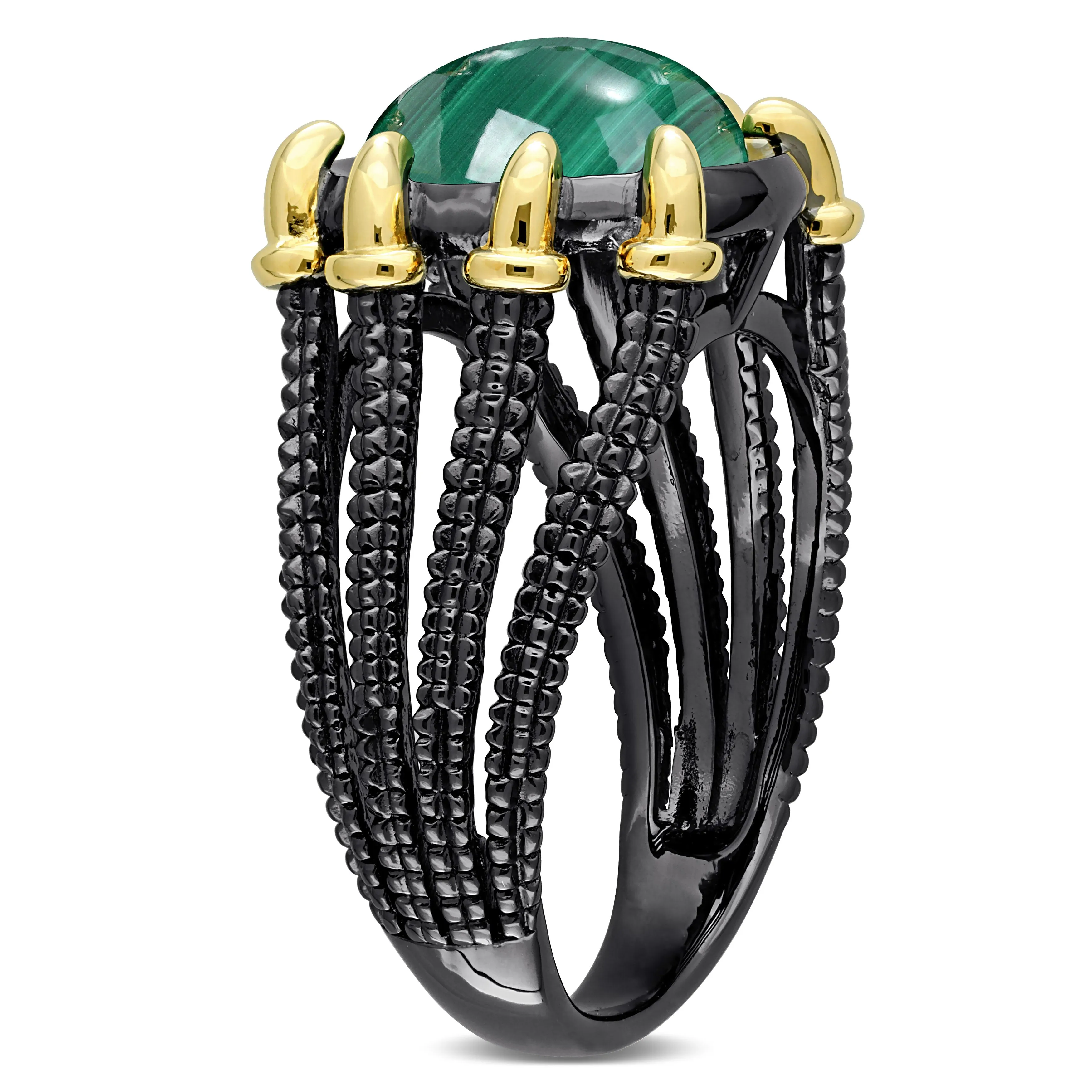 Mimi & Max 6ct TGW Malachite Roped Split-Shank Cocktail Ring in 2-Tone Yellow and Black Rhodium Plated Sterling Silver