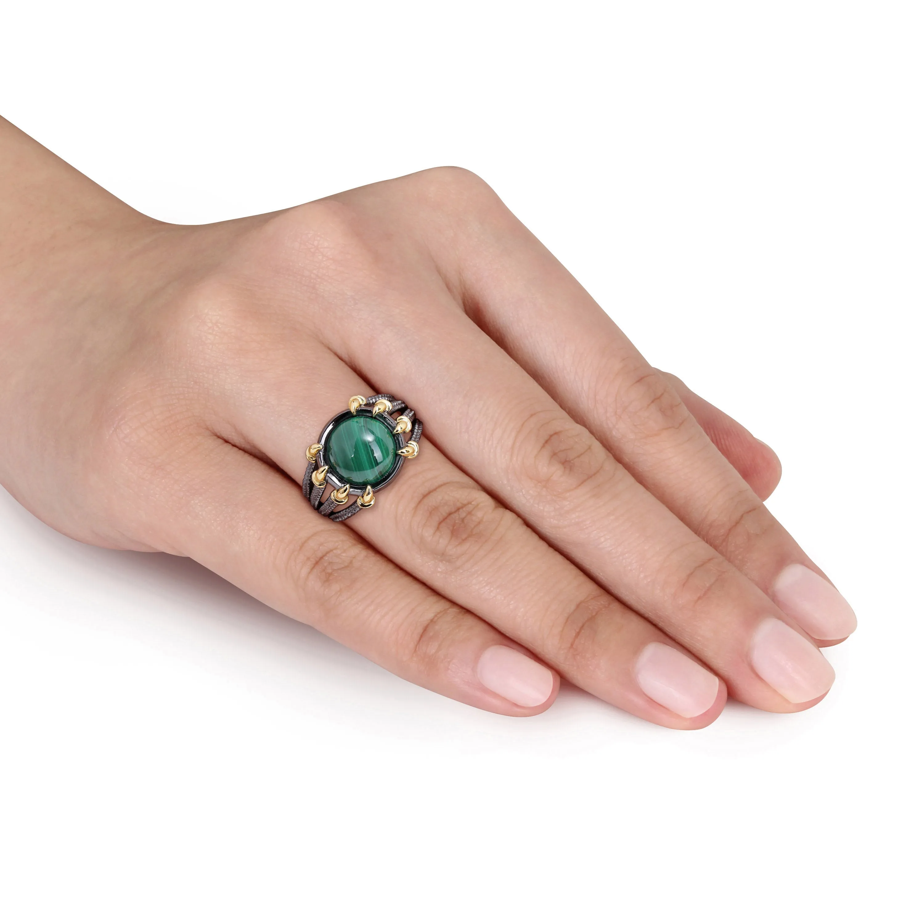 Mimi & Max 6ct TGW Malachite Roped Split-Shank Cocktail Ring in 2-Tone Yellow and Black Rhodium Plated Sterling Silver