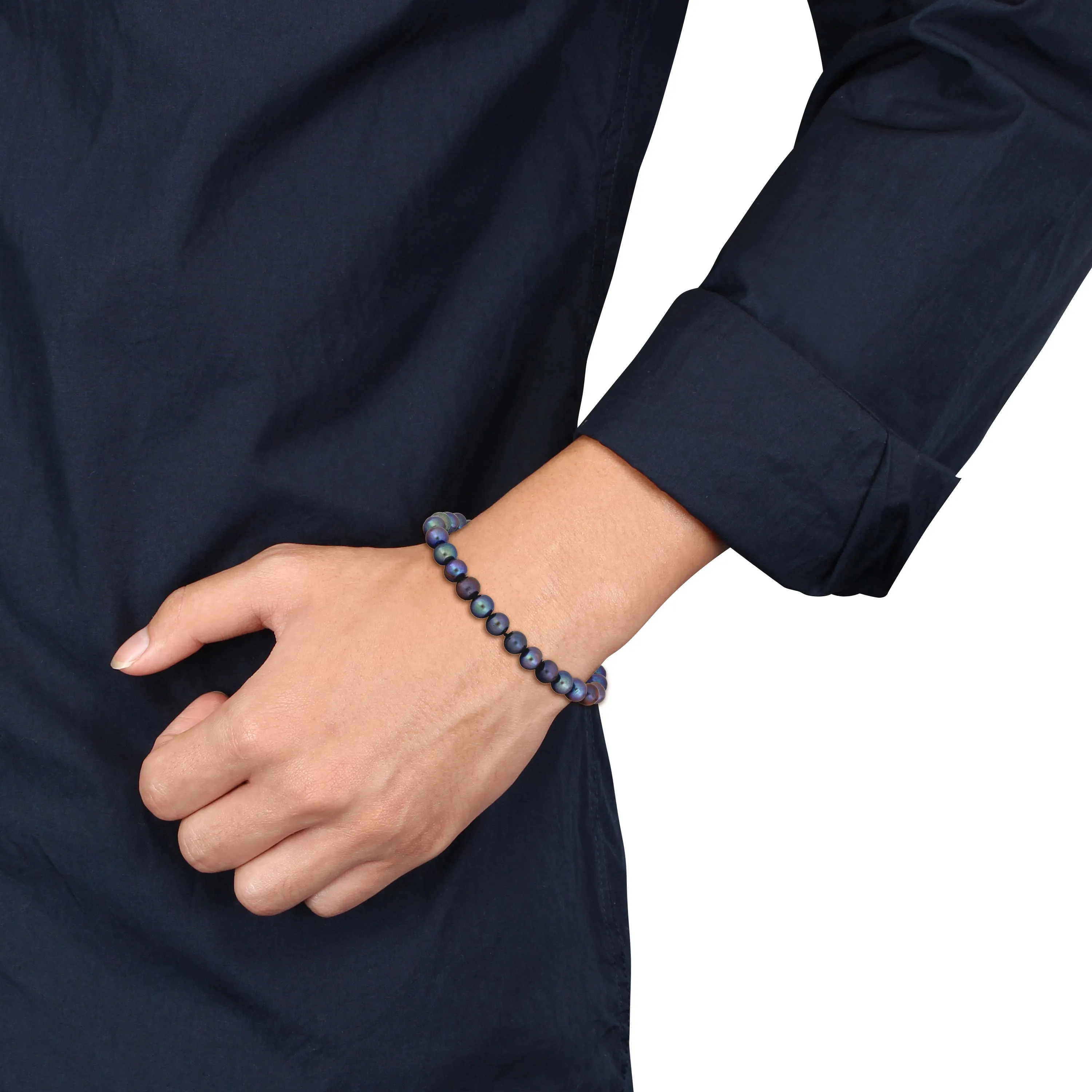 Mimi & Max 8-8.5mm Men's Black Freshwater Cultured Pearl String Bracelet with Sterling Silver Lobster Clasp - 9 in.