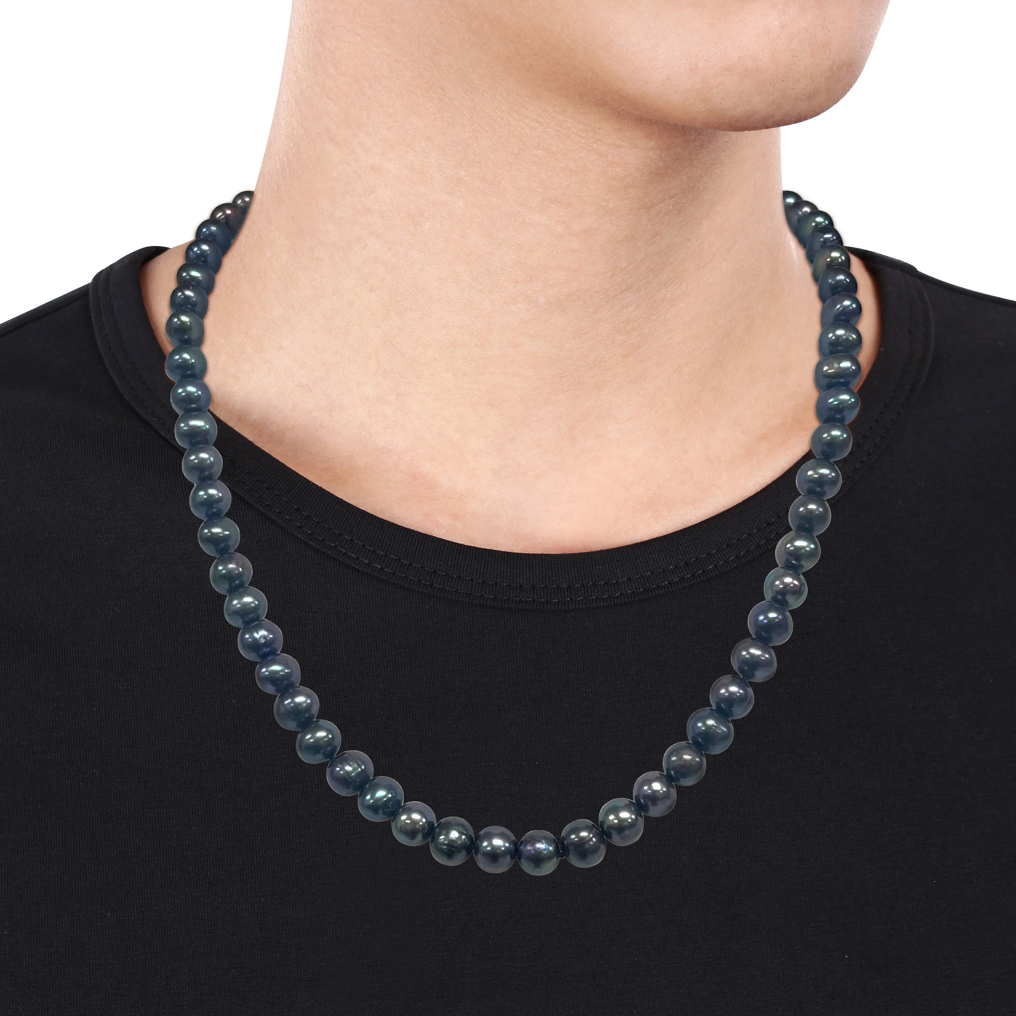 Mimi & Max 8-8.5mm Off-Round Black Freshwater Cultured Men's Pearl Necklace with Large Sterling Silver Lobster Clasp - 20 in.