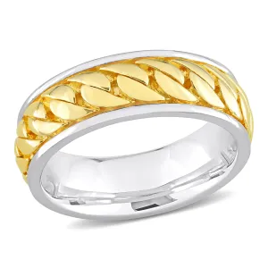Mimi & Max Ribbed Design Men's Ring in Sterling Silver with Yellow Gold Plating