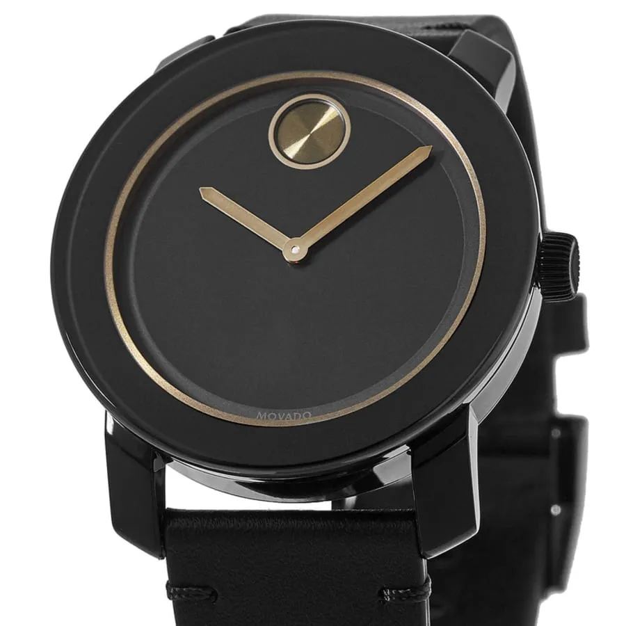 Movado Bold 42mm Black Leather Strap Men's Watch 3600297
