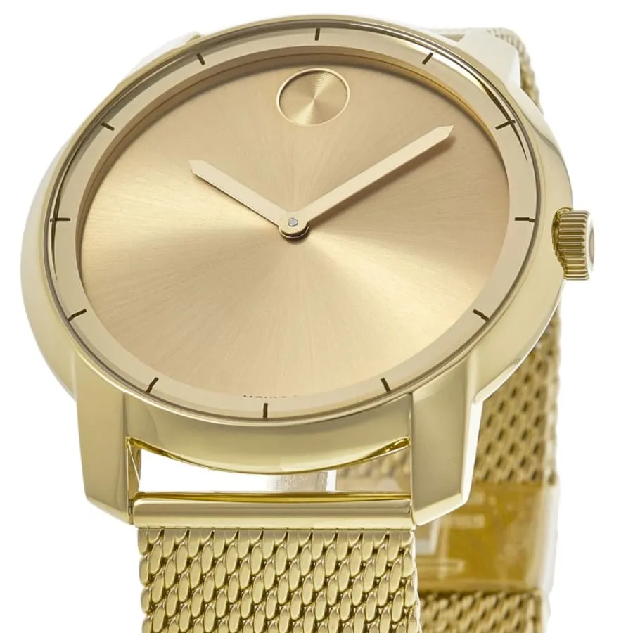 Movado Bold Yellow Gold Tone Mesh Steel Band Men's Watch 3600373
