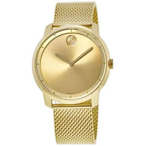Movado Bold Yellow Gold Tone Mesh Steel Band Men's Watch 3600373