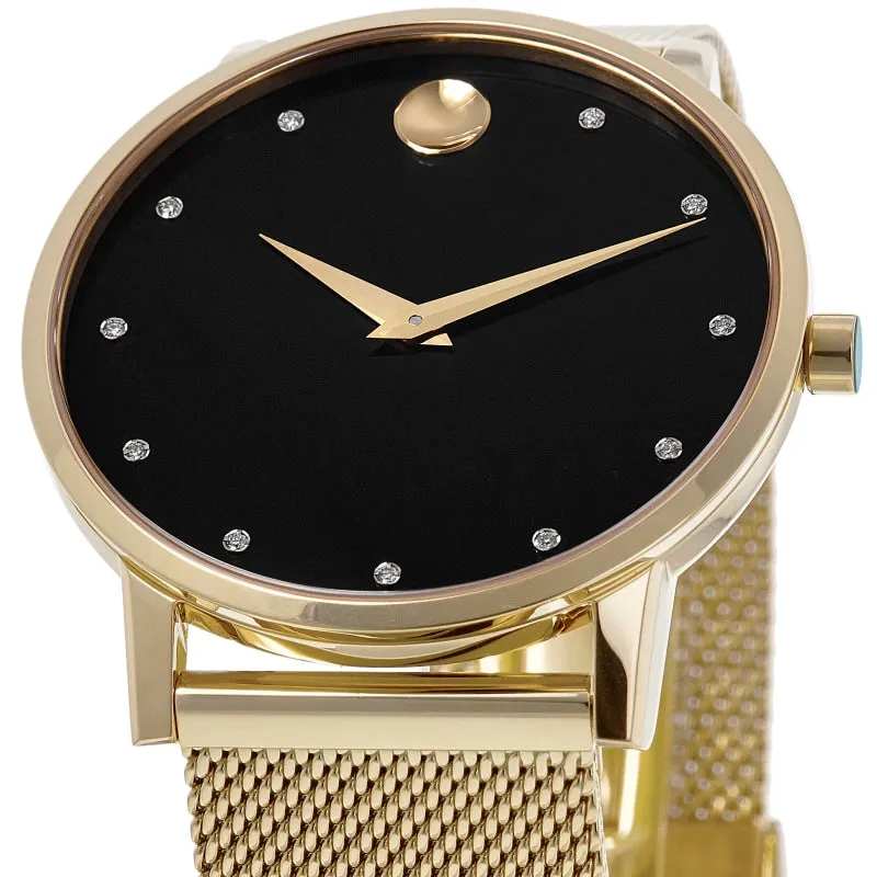 Movado Museum Classic Black Diamond Dial Gold Steel Men's Watch 0607512