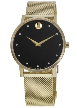 Movado Museum Classic Black Diamond Dial Gold Steel Men's Watch 0607512