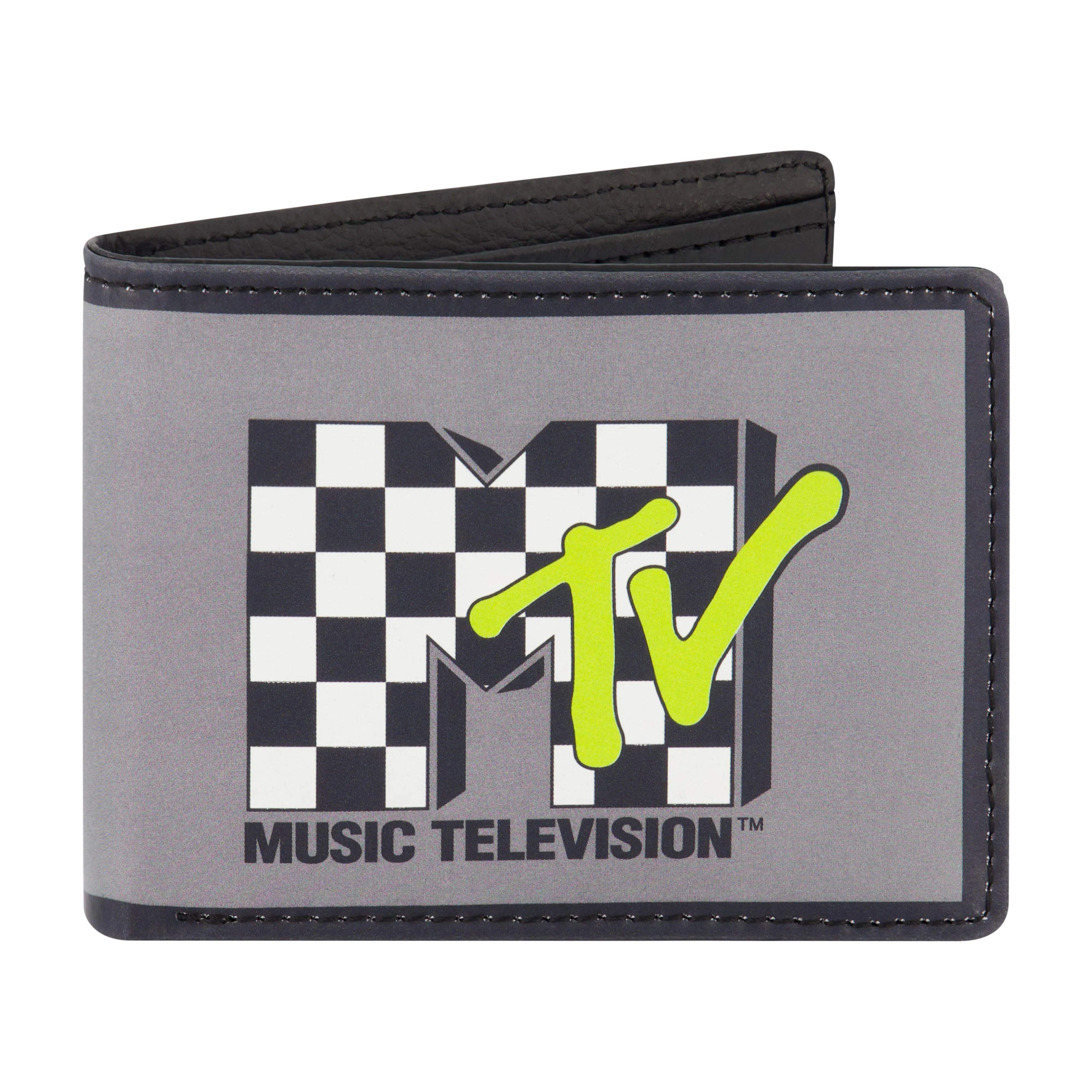 MTV LOGO WITH CHECKERBOARD PATTERN Bifold Wallet, Slim Wallet with Decorative Tin for Men and Women