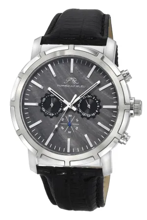 NYC Chrono Genuine Leather Silver Tone & Black Men's Watch 1281ANYL