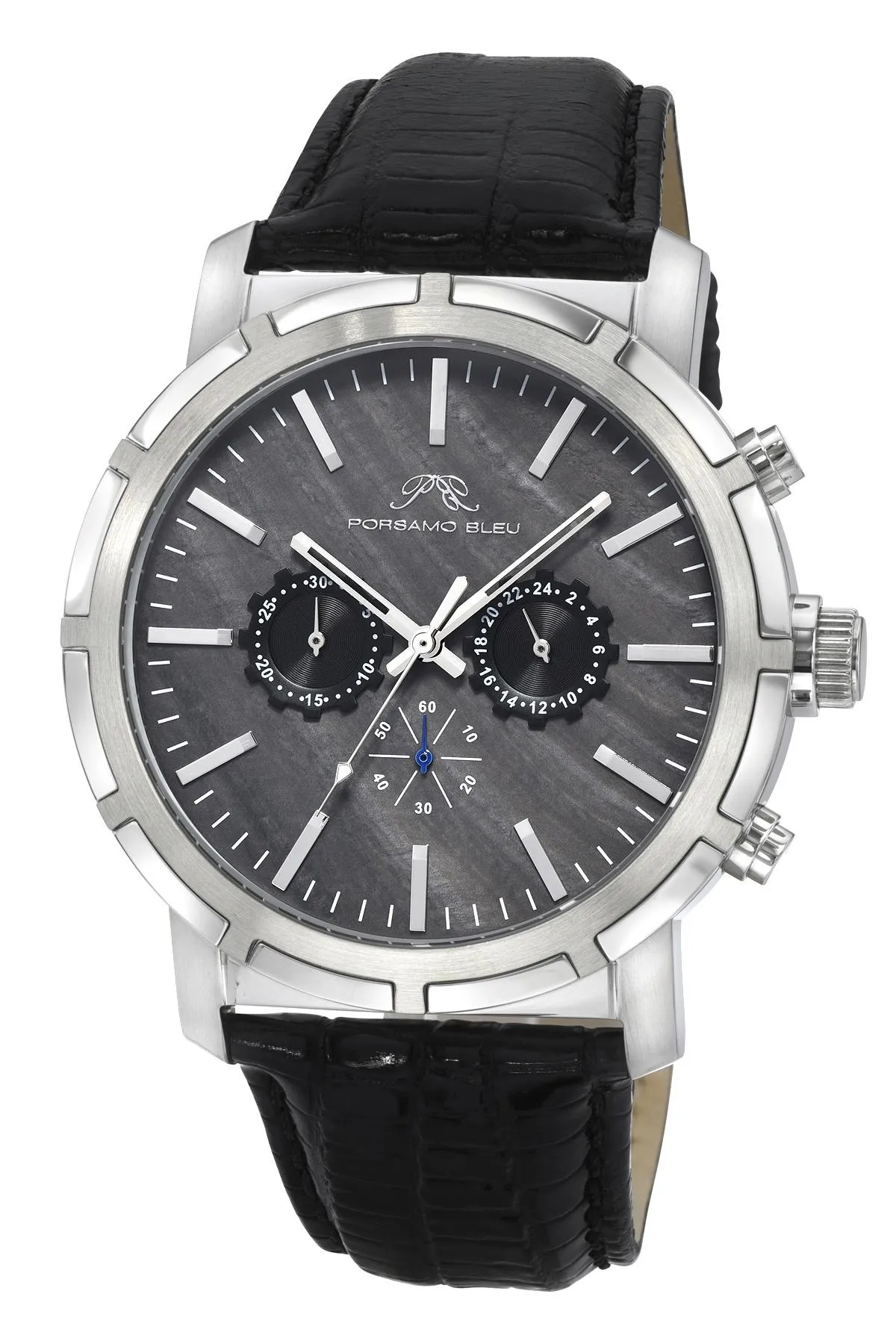 NYC Chrono Genuine Leather Silver Tone & Black Men's Watch 1281ANYL