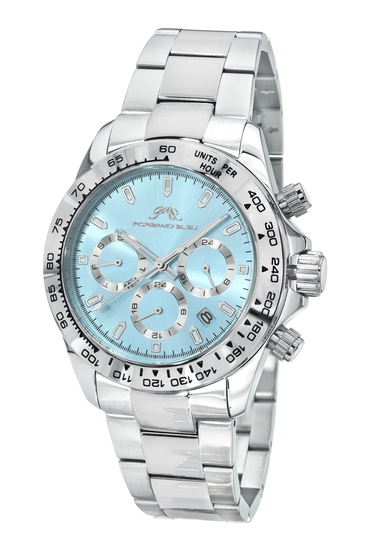 Preston Stainless Steel Silver Tone & Ice Blue Men's Watch 1036APRS