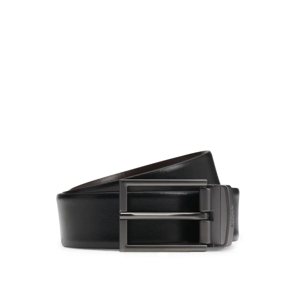 Reversible leather belt with logo keeper