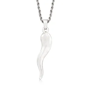 Ross-Simons Men's Sterling Silver Italian Horn Pendant Necklace